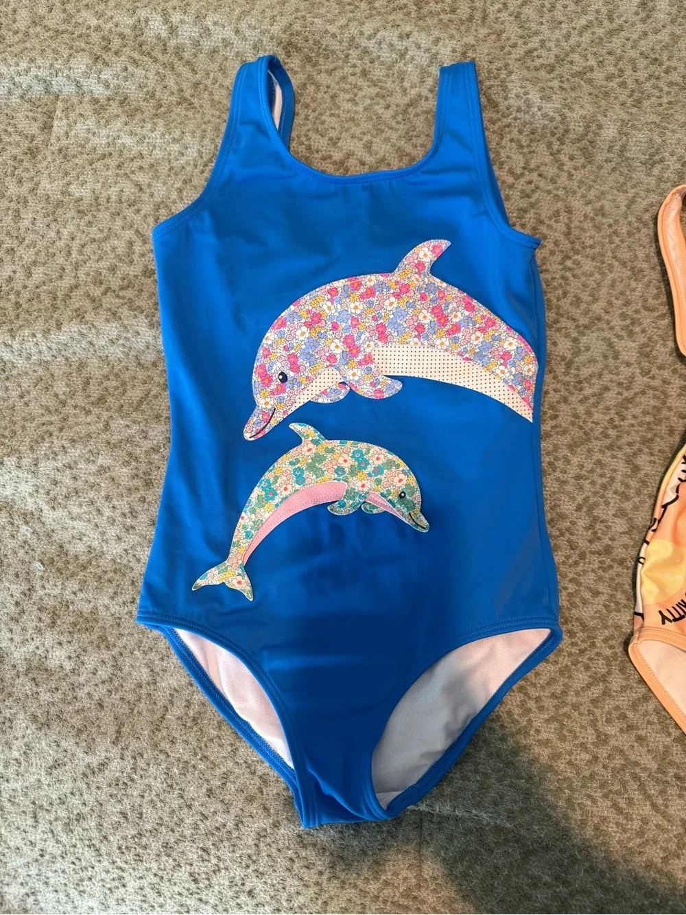 Mini Boden Blue Dolphin & Peach Hello Kitty Girls One-Piece Swim Set